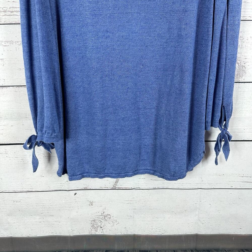 Talbots Linen Top Womens Large Blue Popover Tie Sleeve Breathable‎ Costal Beach - Picture 5 of 12